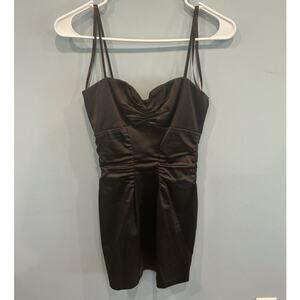 Vintage Cache Satin Y2K Sweetheart Neckline Mini Dress Chocolate Brown Prom 90s